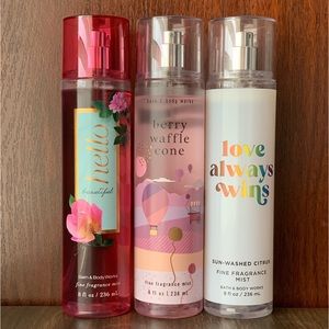 BBW Fine Fragrance Mist Berry Waffle Cone, Love Always Wins, Hello Beautiful